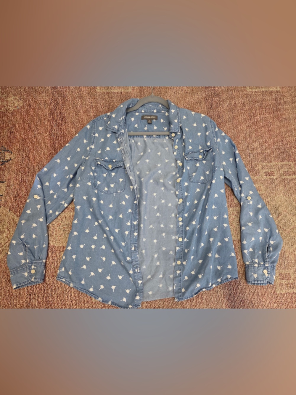 Alexander Jordan denim tencel button down long sleeve shirt Hawaiian palm med